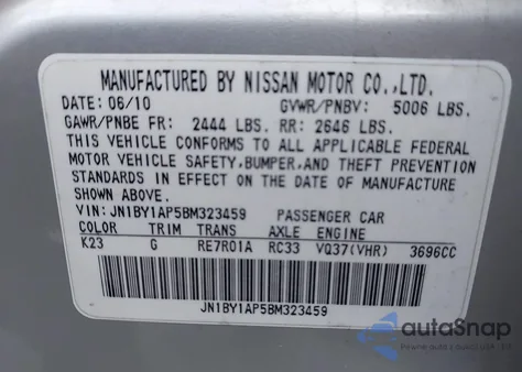 2011 Infiniti M37 z USA, uszkodzony, nr VIN JN1BY1AP5BM323459